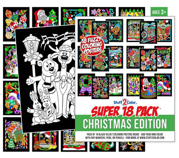 Super Pack of 18 Fuzzy Velvet Coloring Posters (Christmas Edition) - Excellent Family Time Craft Project to Share and Color - Al