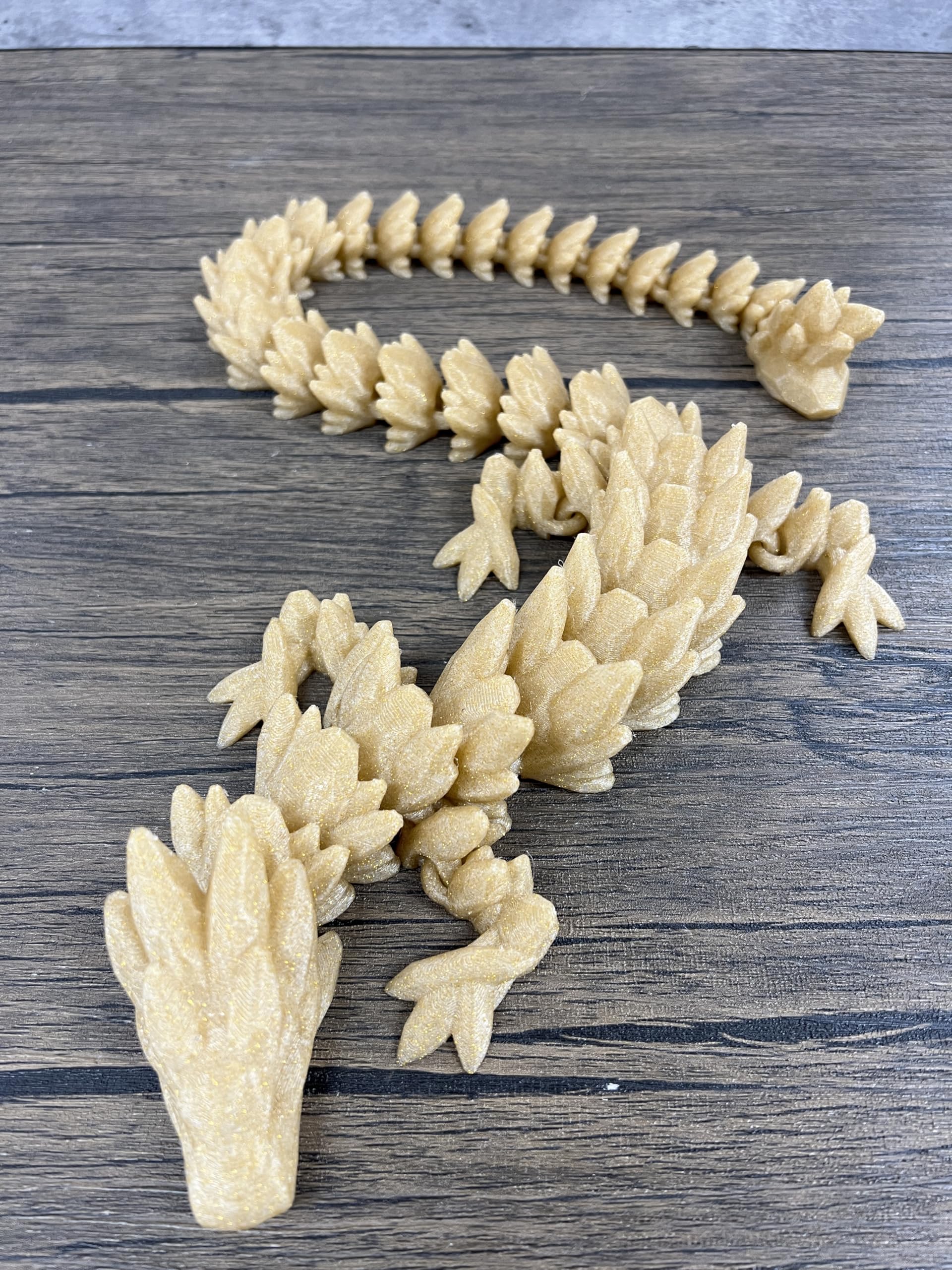Munnygrubbers - Xl 26' Crystal Dragon Fidget Toy - Heavy Duty - 3D Printed Flexible Articulating Dragon Plastic Collectible Figurine - Surprise Egg Compatible - (Shiny Gold Dragon)