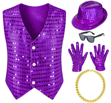 Kids Dance Hip Hop Jazz Costume Boys Sequin Vest Hat Sunglasses Set For Dance Party 3-4T Purple