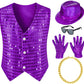 Kids Dance Hip Hop Jazz Costume Boys Sequin Vest Hat Sunglasses Set For Dance Party 8-9 Years Purple