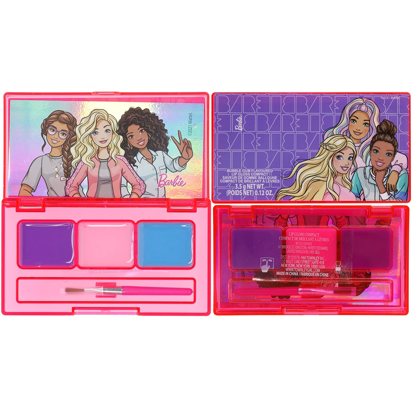 Townley Girl Barbie Cosmetic Makeup Gift Bag Set - 12 Pcs, Pink, Large, PVC, Includes Lip Gloss & Nail Polish, Perfect for Kids Ages 3+