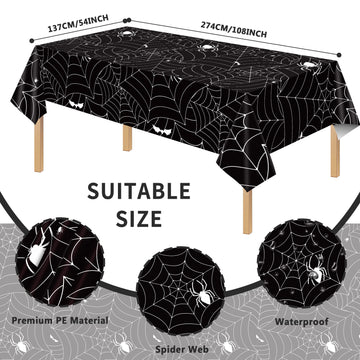 Halloween Tablecloth 3Pcs Black Spider Web Tablecloth Halloween Party Decorations Supplies Rectangular Spider Cobweb Plastic Table Cover For Halloween Baby Shower, Birthday Decorations - 54' X 108'