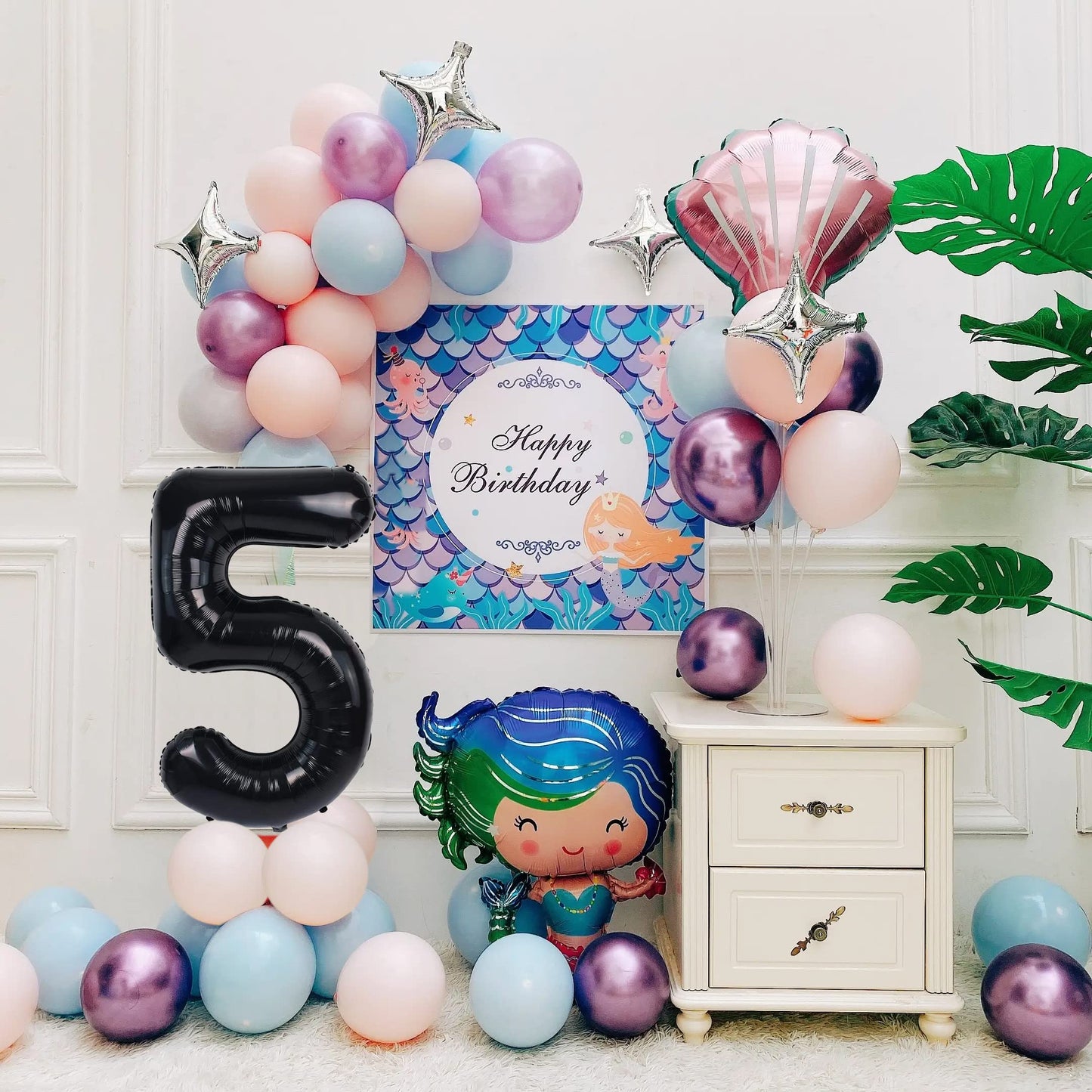 Smlpuame 40 Inch Number Balloon 0-9 Black Large Number 5 Balloons,Digital Balloons For Birthday Party Celebration Decorations Su