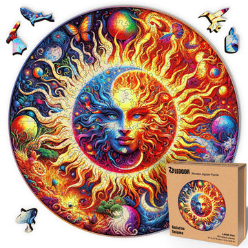 Galactic Enigma - 350 Piece Wooden Puzzles for mature-themeds - 14.9 x 14.9 in - Extra-Thick 5 mm Wood Puzzle  Hand-Shaped Pieces  Round Mosaic Design - enhanced Gift for Puzzle Lovers by LEOGOR