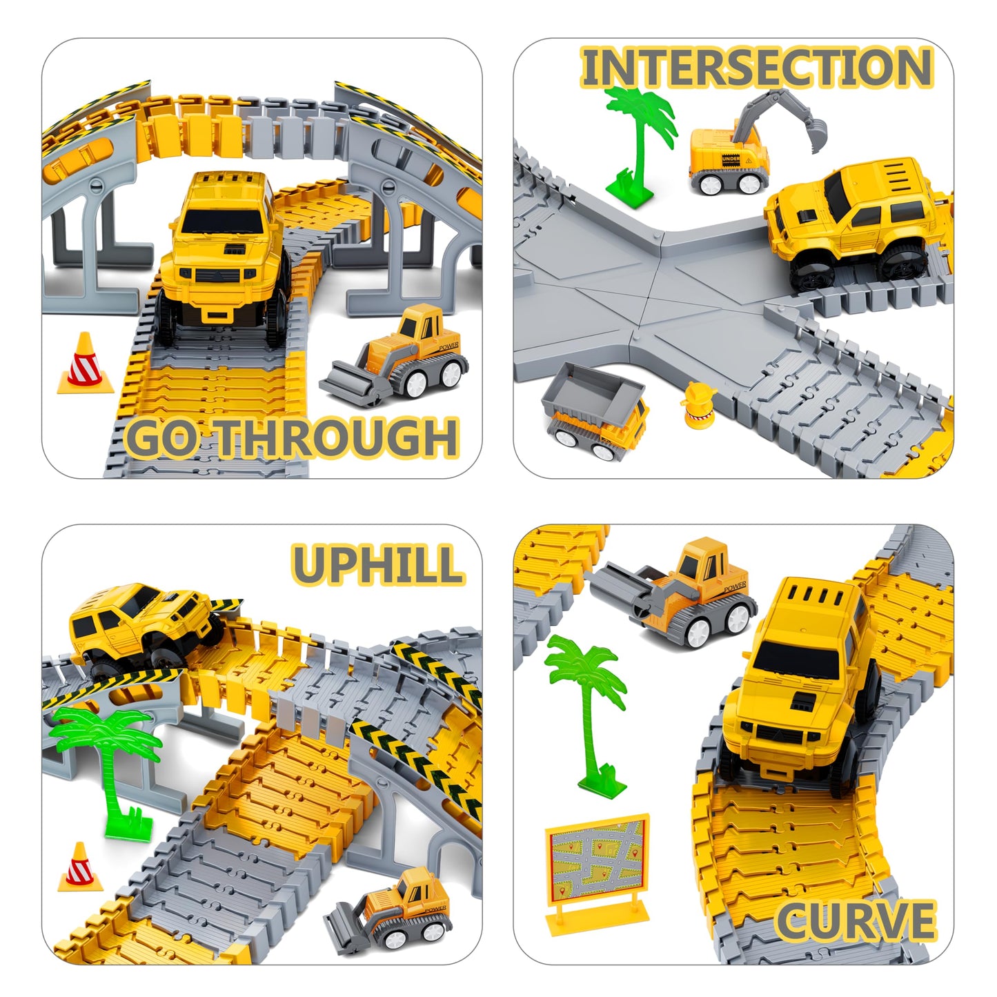 Kids Toys 253 Pcs Construction Race Tracks Toy For 3 4 5 6 7 8 Year Old Boys Girls, 5 Pcs Construction Truck Car And Flexible Track Play Set Create A Engineering Road Games Toddler Toys Birthday Gifts