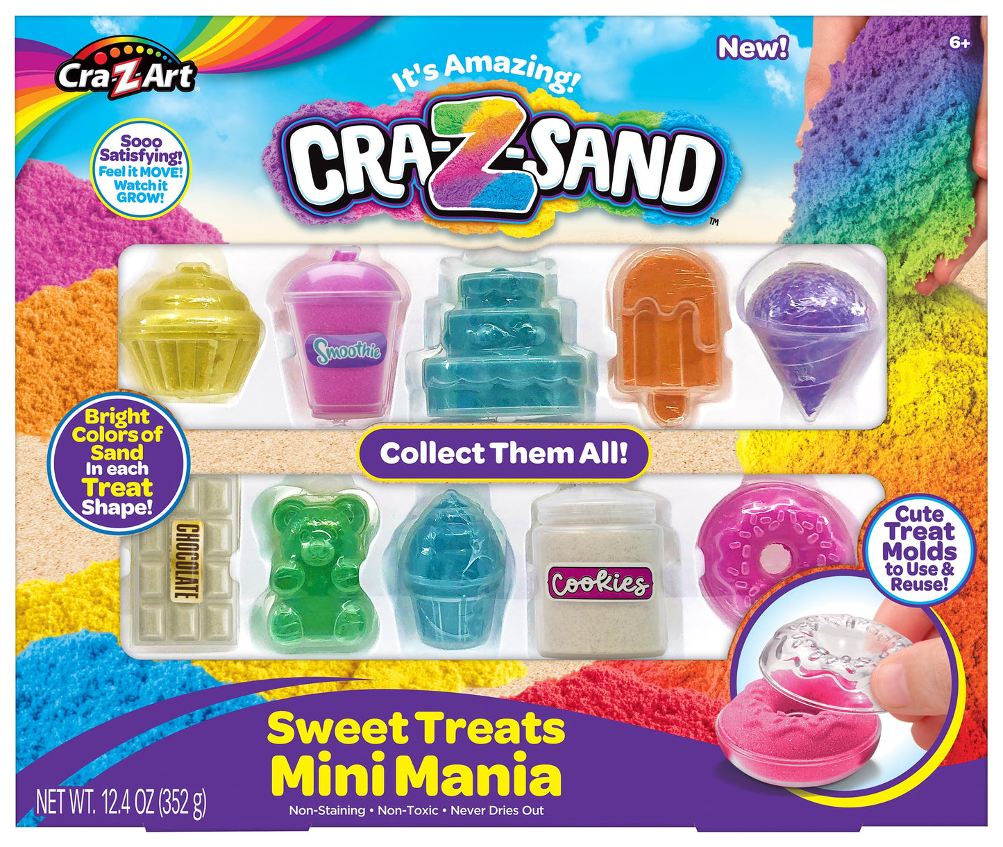 CRA-Z-Sand Sweet Treats Mini Mania 10 Piece Multicolor Mini Grocery Sand Set, Ages 6 and up