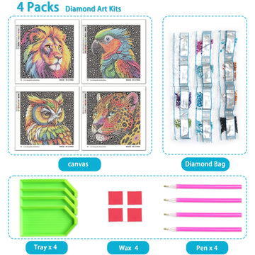 UiSdfuy Diamond Art Kits for Kids Ages 8-12, Arts & Crafts, Gem Art 4 Pack Diamond Painting 6 X 6 (4-Lion)