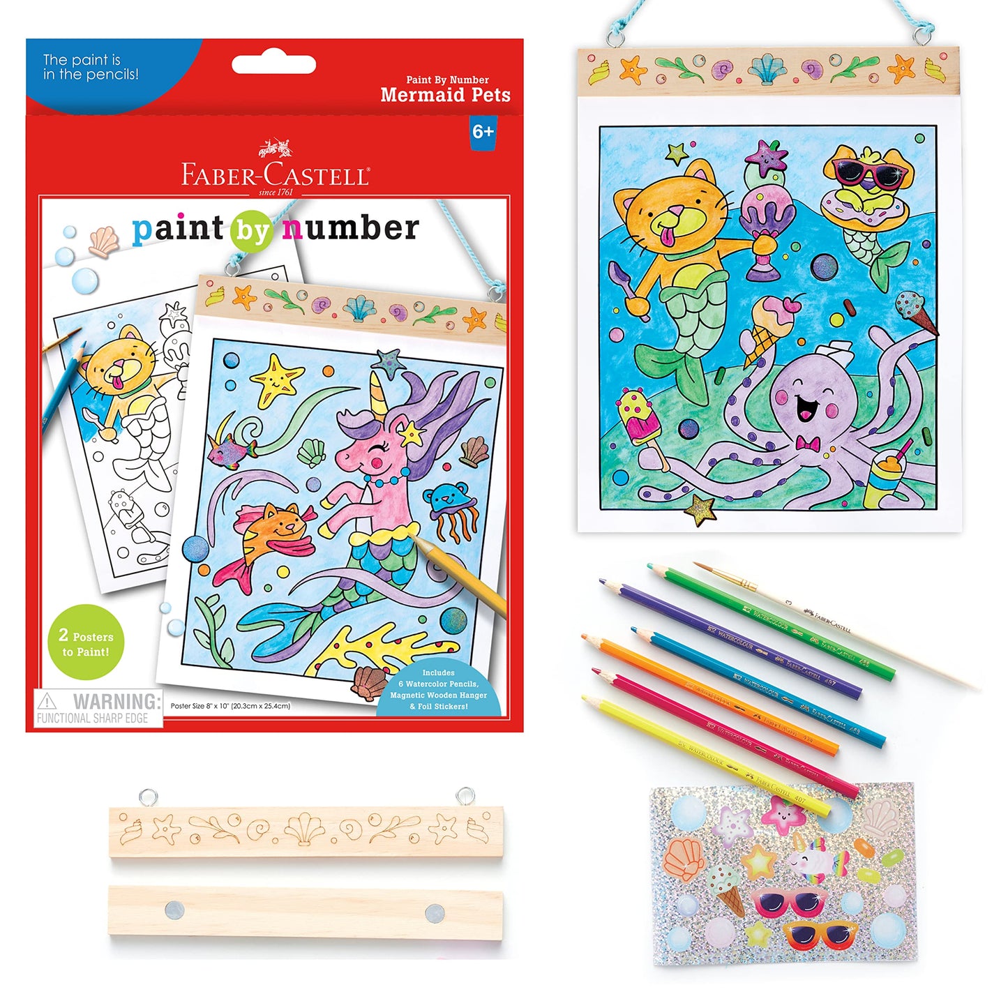 Faber-Castell Paint by Number Mermaid Pets - Kids Watercolor Mermaid Craft for Ages 6-8+