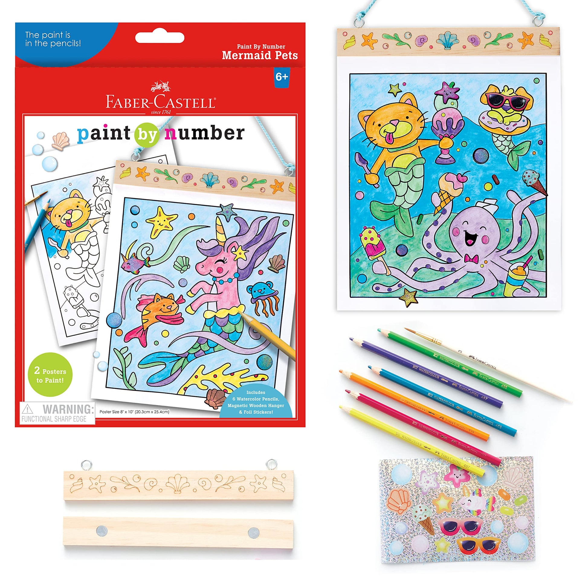 Faber-Castell Paint by Number Mermaid Pets - Kids Watercolor Mermaid Craft for Ages 6-8+