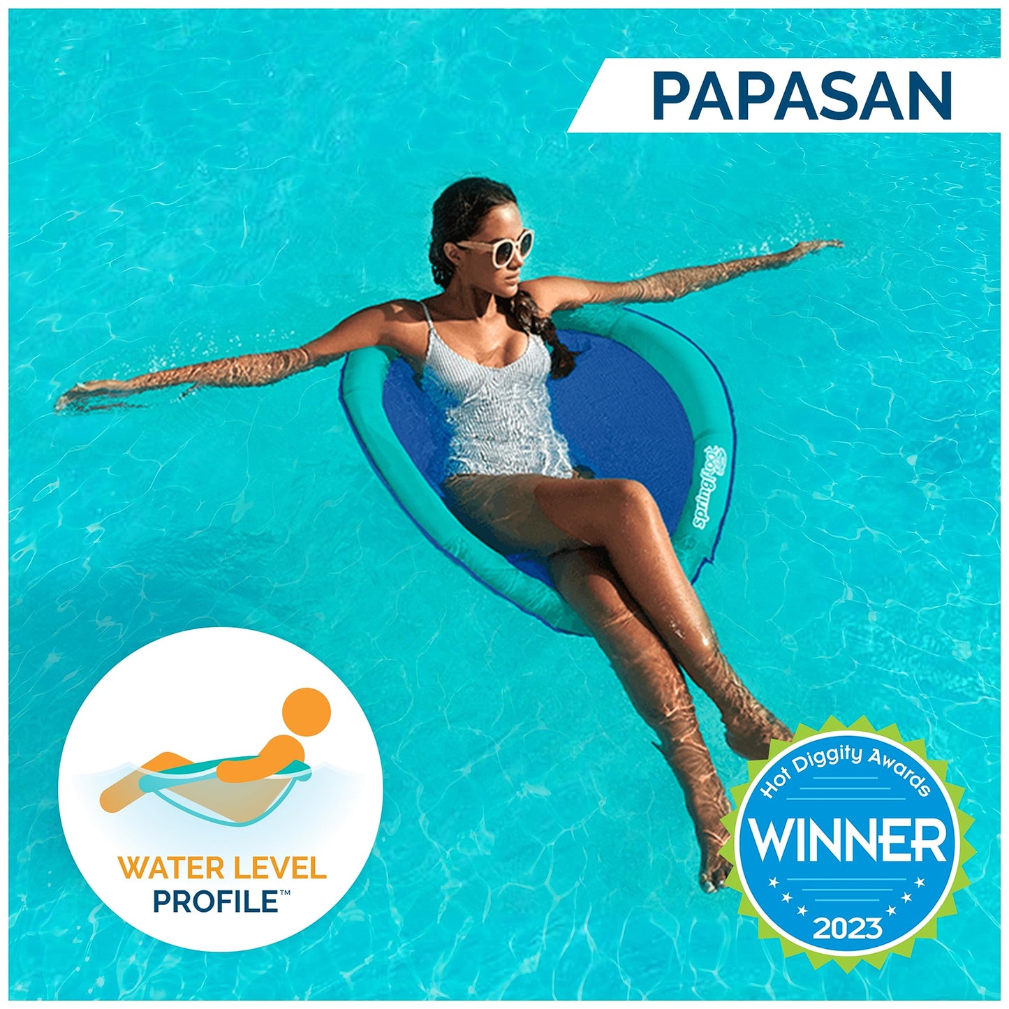 SwimWays Spring Float Papasan Pool Lounger for Swimming Pool  Inflatable Pool Floats mature-themed with Fast Inflation for Ages 15 & Up  Aqua