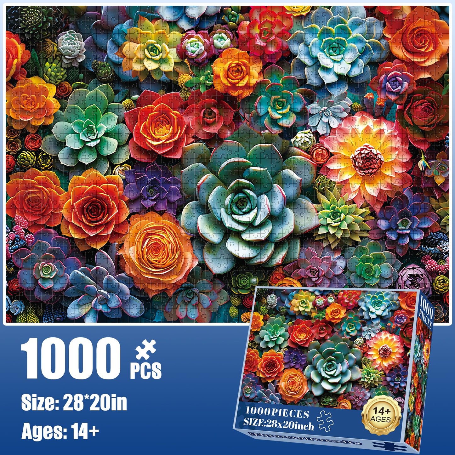 1000 Piece Puzzle For Adults - Colourful Flowers & Succulent Plants Puzzle For Adults Children - Recycled Paper Jigsaw Puzzle 10