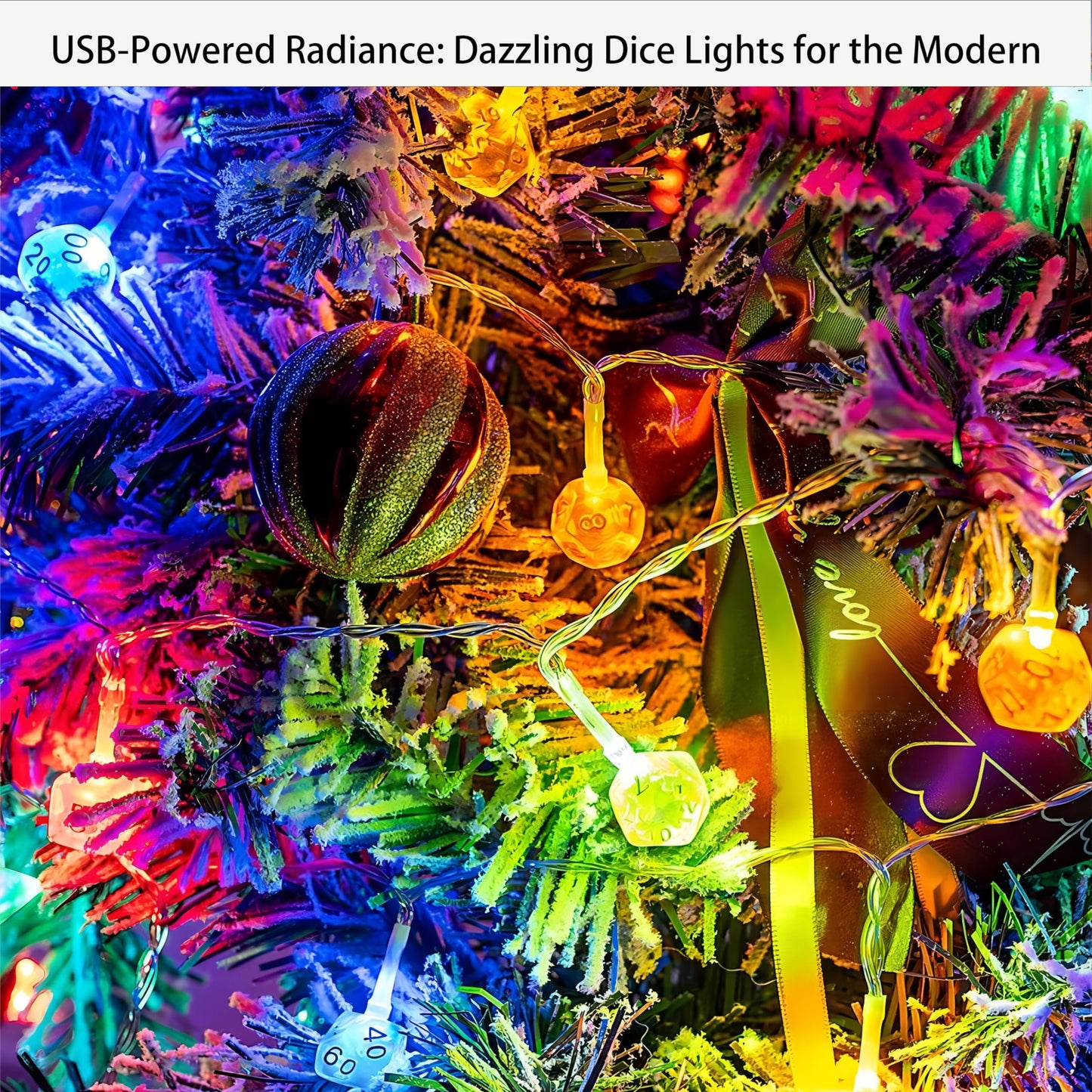 MillMB Decorative Multicolor String Lights with Unique Polyhedral Dice Design (40-Light with Dice,USB Powered)