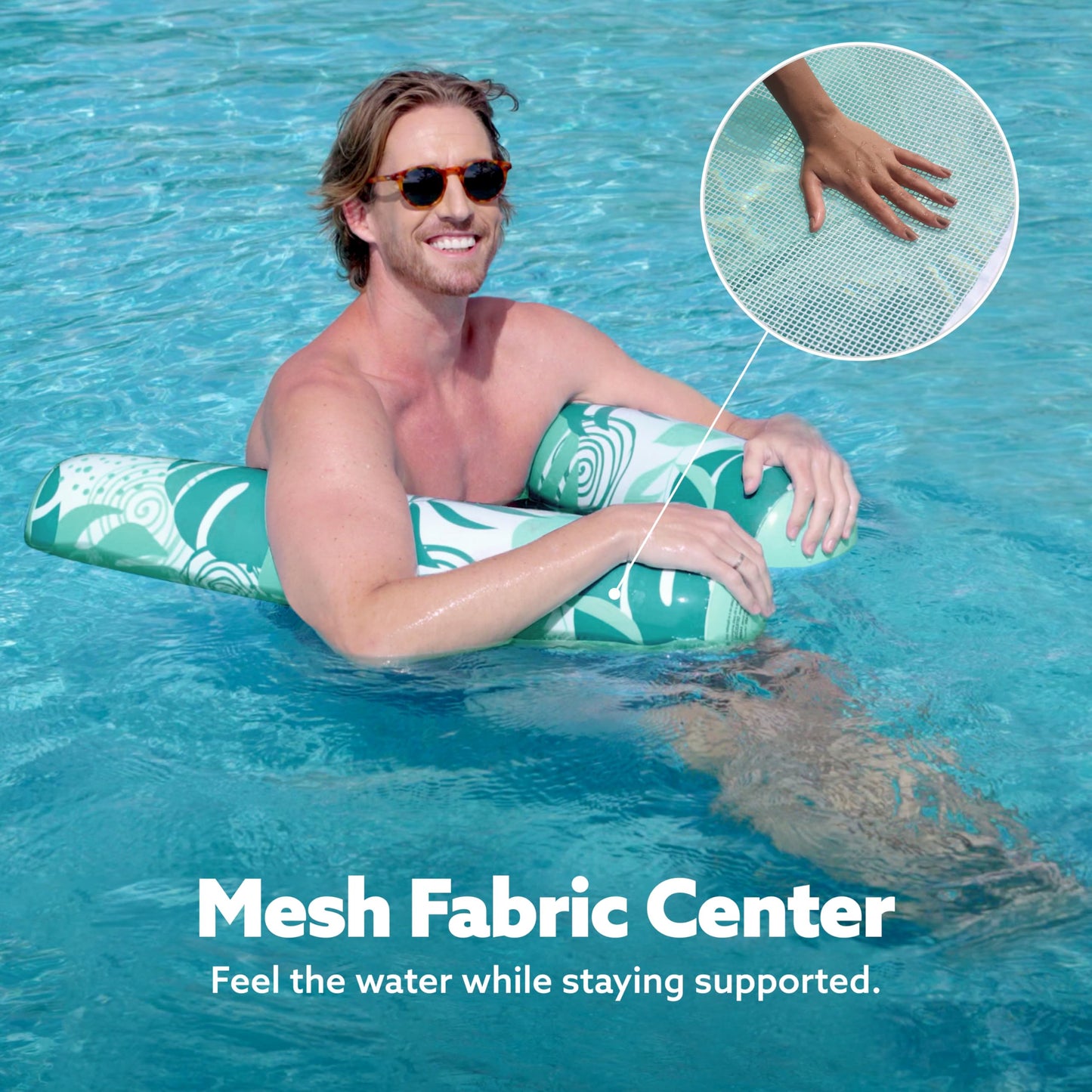 Sloosh Hammock Pool Floats Adults, 4-In-1 Multi-Purpose Inflatable Pool Floaties Pvc Water Hammock Lounge (Tropical Leaves- Cyan