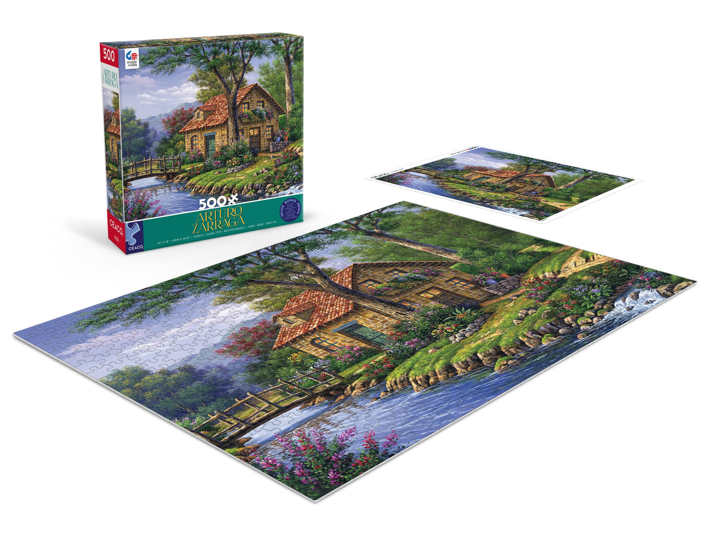 Ceaco 500 Piece Jigsaw Puzzle - Arturo Zarraga Cottage by The River - Multicolor - 24 x 18 - Cardboard - Model 2401-10