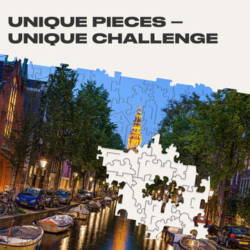 Unidragon Original Wooden Jigsaw Puzzles - City Evening Amsterdam, 125 Pcs, Small 9'X6.2', Beautiful Gift Package, Unique Shape Best Gift For Adults And Kids