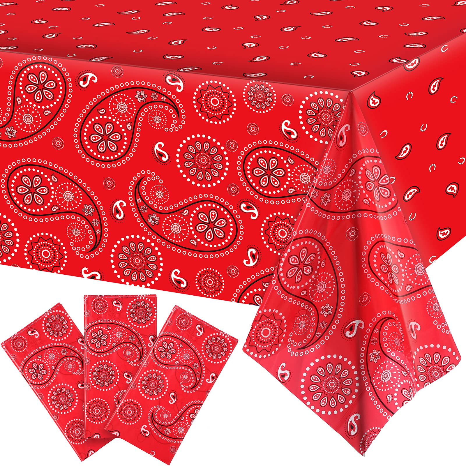 Western Party Tablecloth Paisley Table Cover Bandana Plastic Table Cloth Rectangle Floral Tablecloth for Western Cowboy Themed P