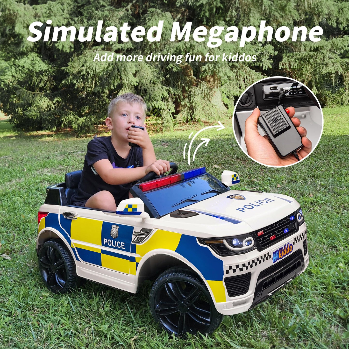 Hikiddo 24V Electric Police Ride-On Car For Kids, Ride-On Toy Kids Car W/Parental Remote Control, 2X200W Motors - White