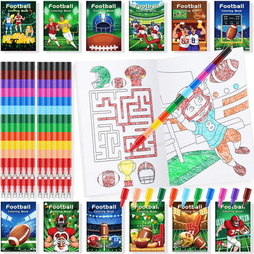 Ben Louis 24 Pcs Football Mini Coloring Books With 24 Crayons Sports Football Theme Party Favors Activity Books Bulk For Kids Bo