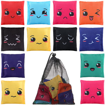 Sotiff 20 Pcs Mini Bean Bags for Tossing Educational Cornhole Bags Educational Learn Colors Toy Toss Game Toss Games for Outdoor Indoor Activities(Expression)