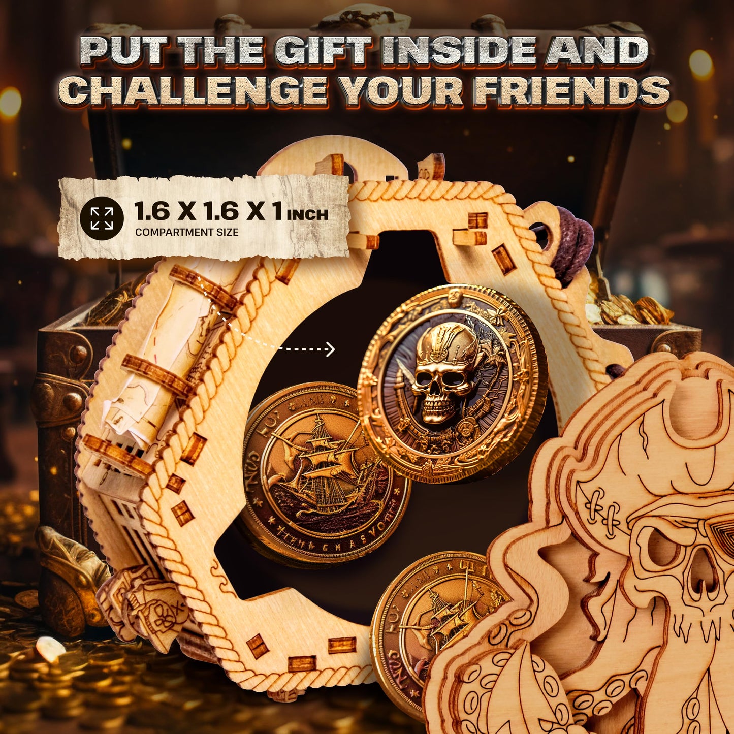 ESC WELT Blackbeard's Compass 3D Escape Room Puzzle Box - Wooden Brainteaser Money Box - Multicoloured