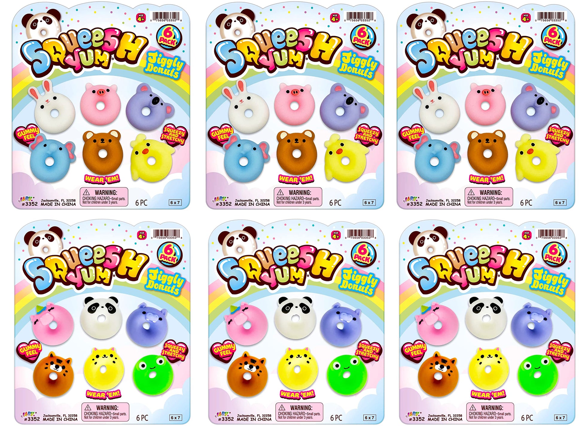Ja-Ru Mini Mochi Squishy Animals (6 Pack) Cute Jiggly Donut Squishies For Kids & Adults, Boys & Girls. Stress Relief Fidget Gumm