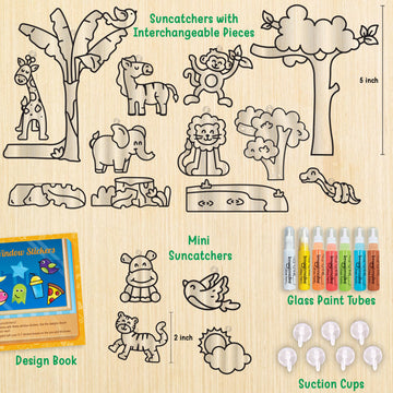 Imagimake Window Art Jungle Suncatcher Kit | Kids Crafts Supplies | Girls Toys Age 6-8 | Arts And Crafts For Kids Ages 8-12 | Creative Fun Craft Kit | Easter Gifts For Kids | Easter Toys