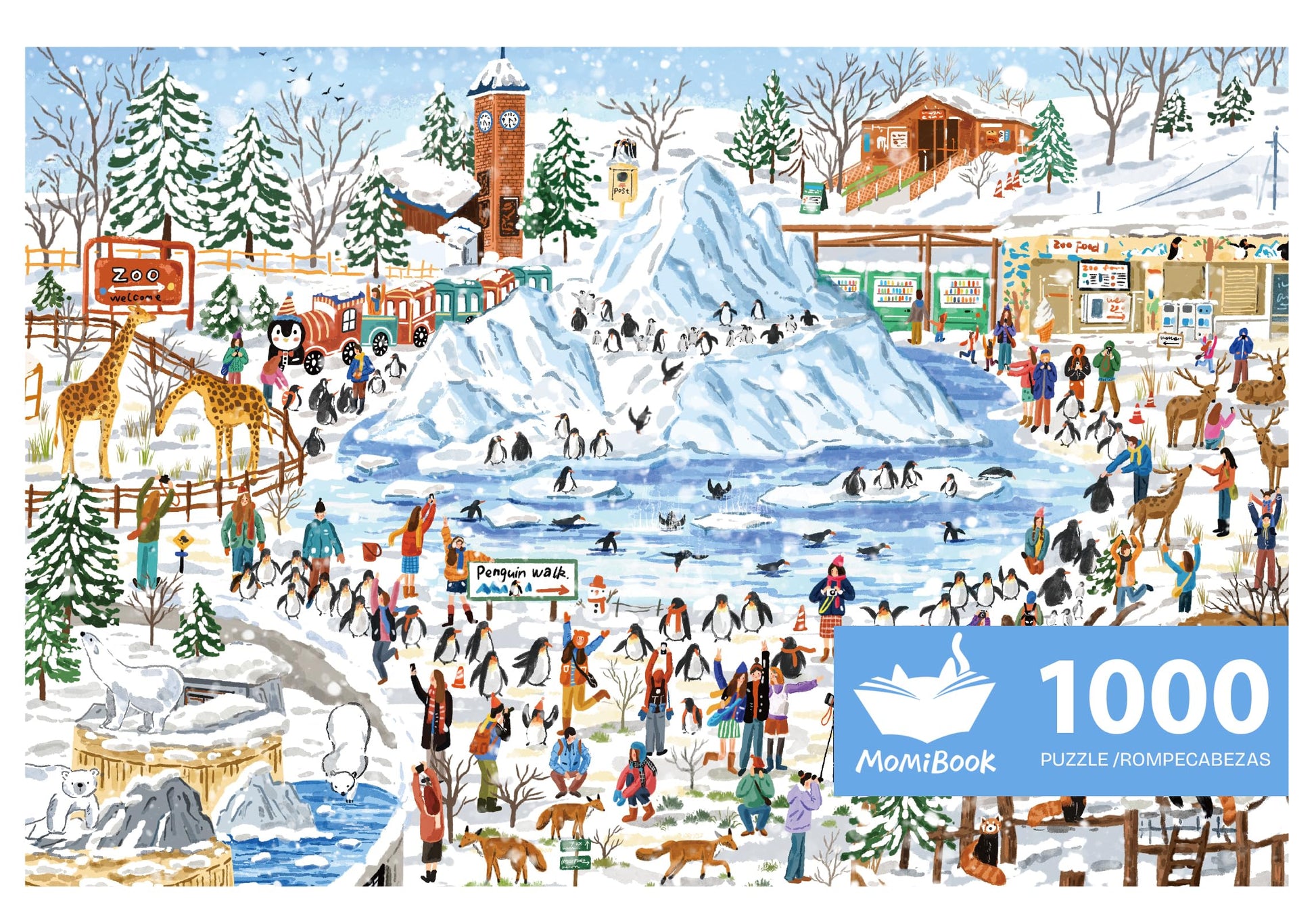 Momibook Puzzles For Adults 1000 Piece Jigsaw Puzzles Of Penguin Walk, Painting Image Winter Difficult Challenging Hard Impossib