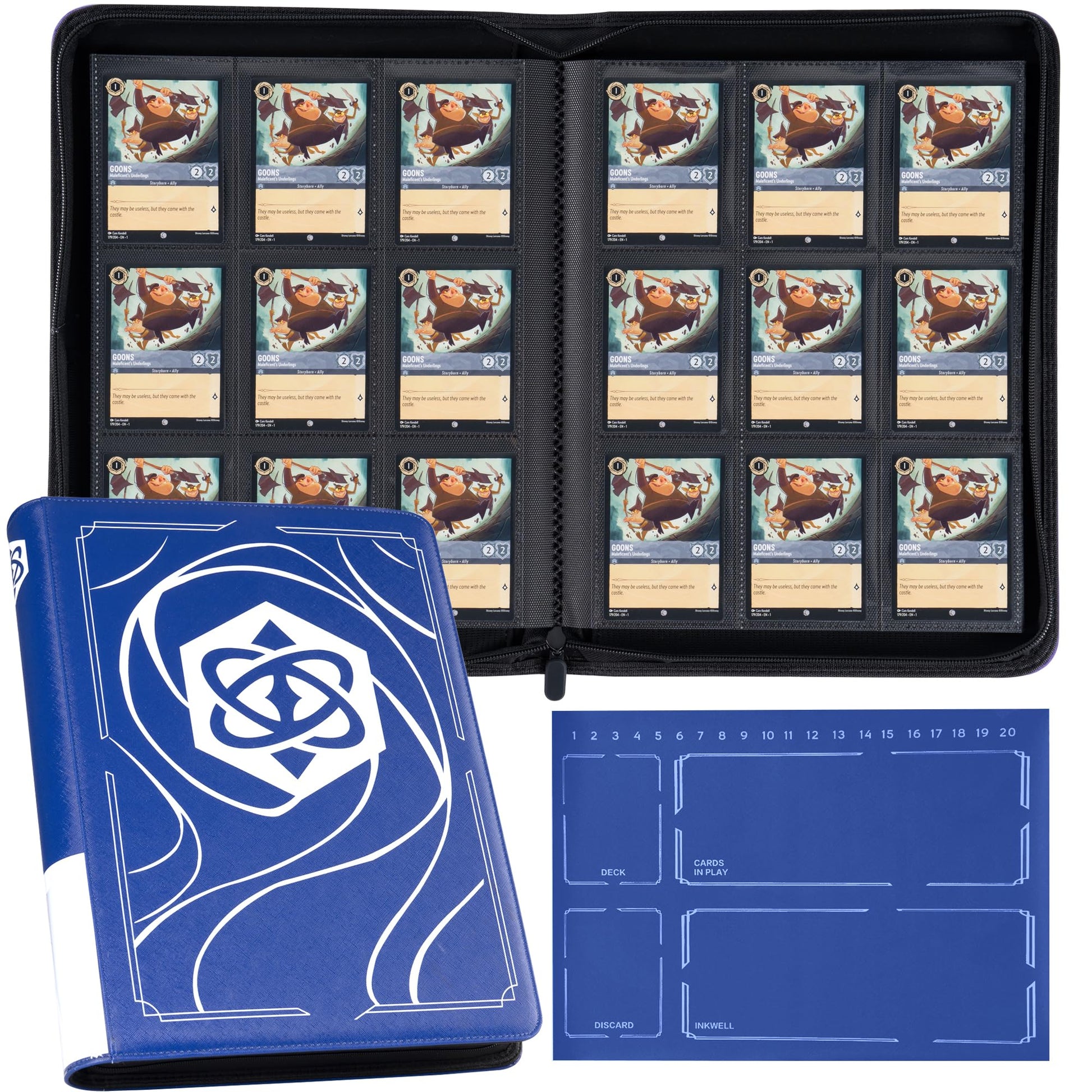 Binder for Lorcana Cards  enhanced 9 Pocket Trading Card Album with 500 Pockets & Playmat Compatible with Lorcana Cards  Tokens and Rules sheet - Classic Blue