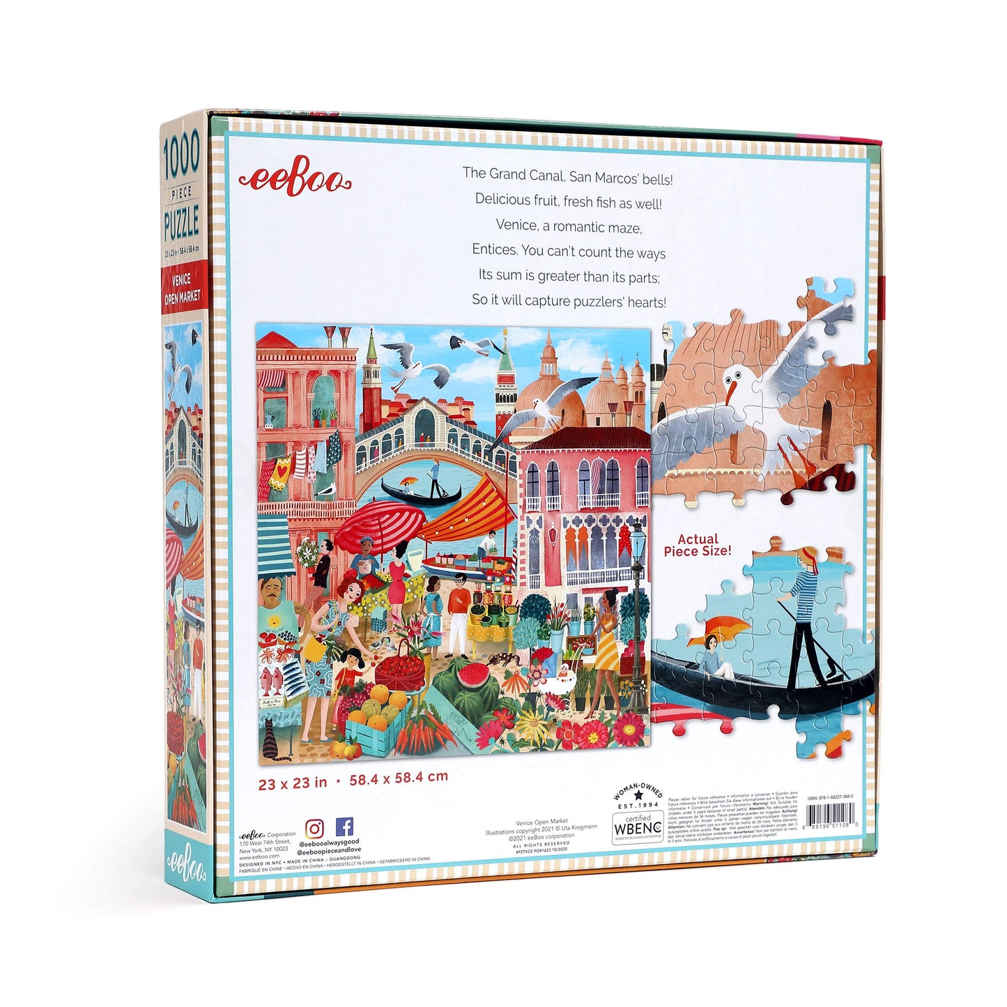 eeBoo 1000-Piece Venice Open Market Jigsaw Puzzle - Sturdy Cardboard, Minimal Dust, Perfect for Adults and Families