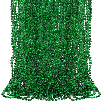 Tigeen 100 Pcs Mardi Gras Beads Necklaces Bulk 30'' Metallic Beaded Necklace for Carnival Madi Gras Parade School Spirit Wear(Gr