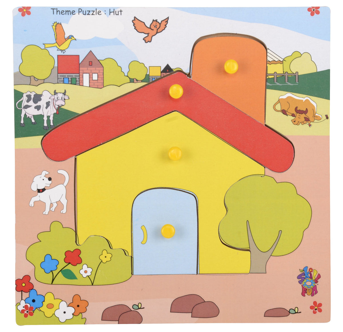 Skillofun  TPS21 Wooden Theme Puzzle Standard Hut Knobs, Multi Color