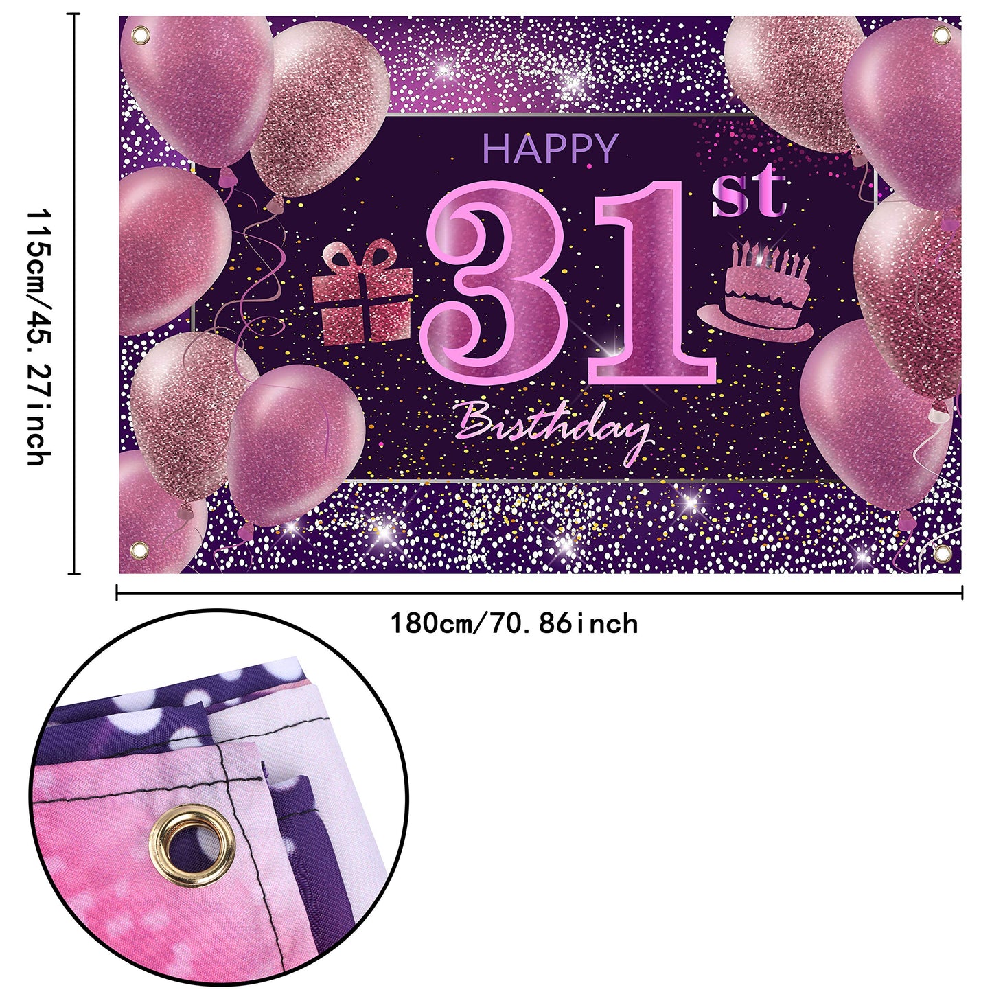 IMISI 31st Birthday Decorations - Happy Birthday Banner, Pink Gold Polyester Backdrop for Women's Party