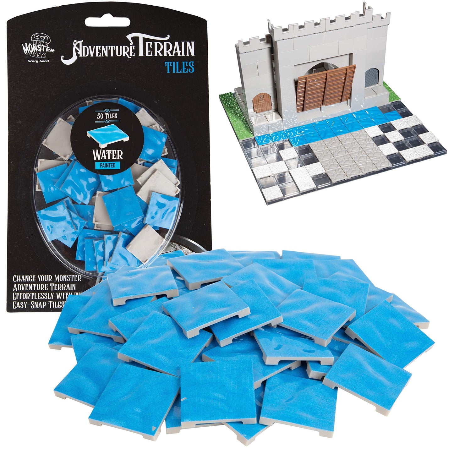 Monster Protectors Adventure Terrain- 50 Piece Water Tile Expansion Pack- Hand-Painted ¬ Tile Set- Easy Snap Creates Amazing Tabletop Terrain In Minute- Customize Dungeons Your Way