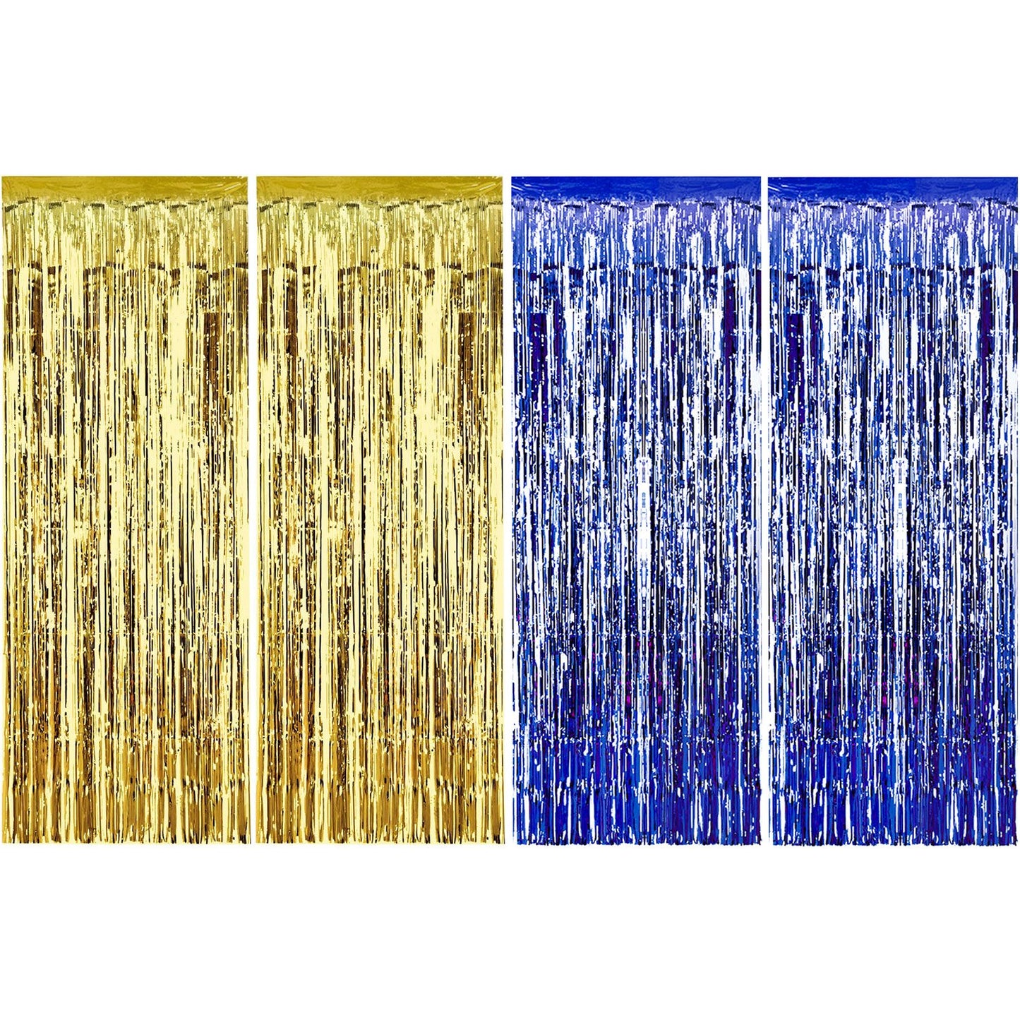 Sumind 4 Pack Foil Curtains Metallic Fringe Curtains Shimmer Curtain for Birthday Wedding Party Christmas Decorations (Blue and 