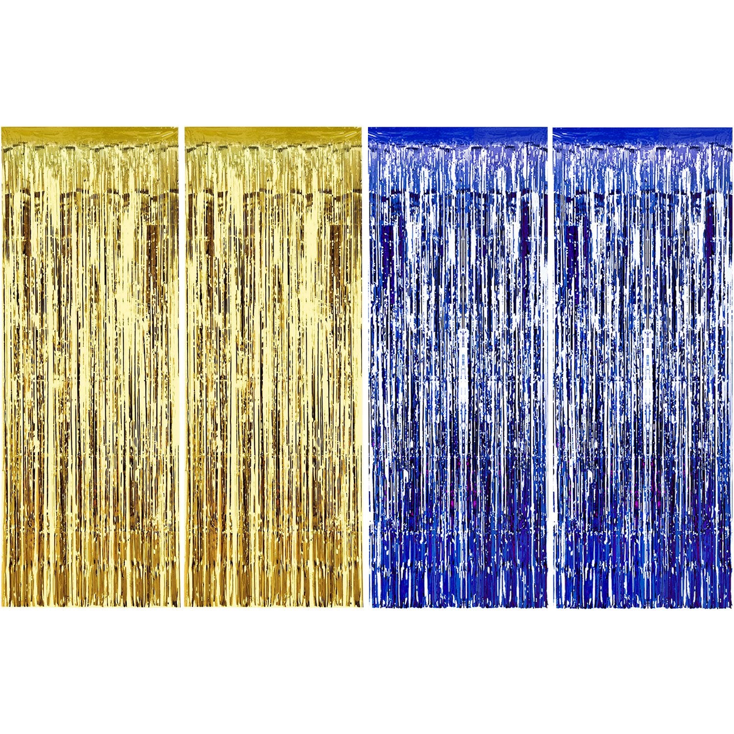 Sumind 4 Pack Foil Curtains Metallic Fringe Curtains Shimmer Curtain for Birthday Wedding Party Christmas Decorations (Blue and 