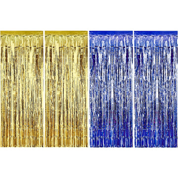 Sumind 4 Pack Foil Curtains Metallic Fringe Curtains Shimmer Curtain for Birthday Wedding Party Christmas Decorations (Blue and 
