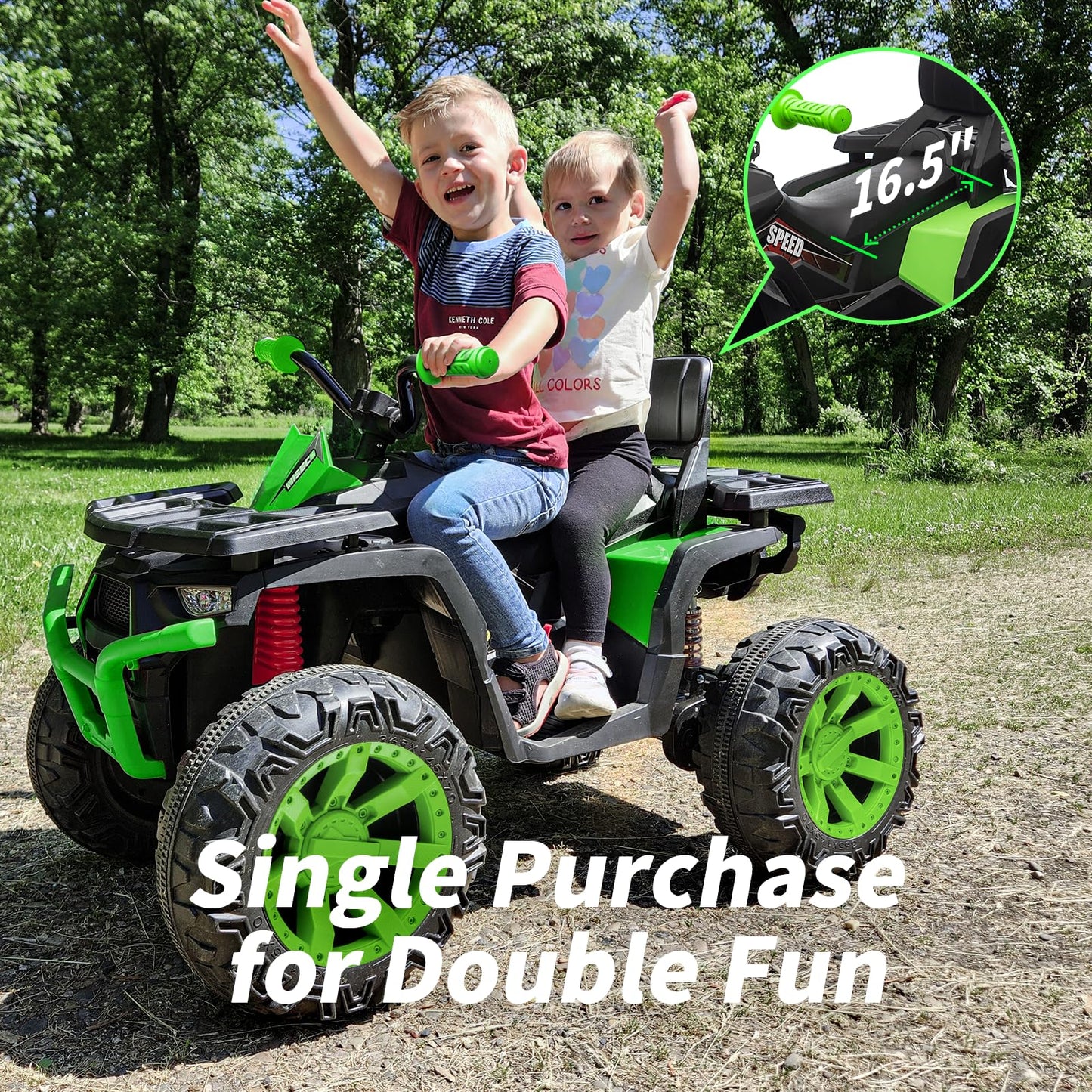 Hikiddo Kids Atv 4 Wheeler, 24V 4Wd Electric Atv Ride On Toy For Big Kid W/ 2-Seater, 4X200W Motor, 5.6Mph Max Speed - Green