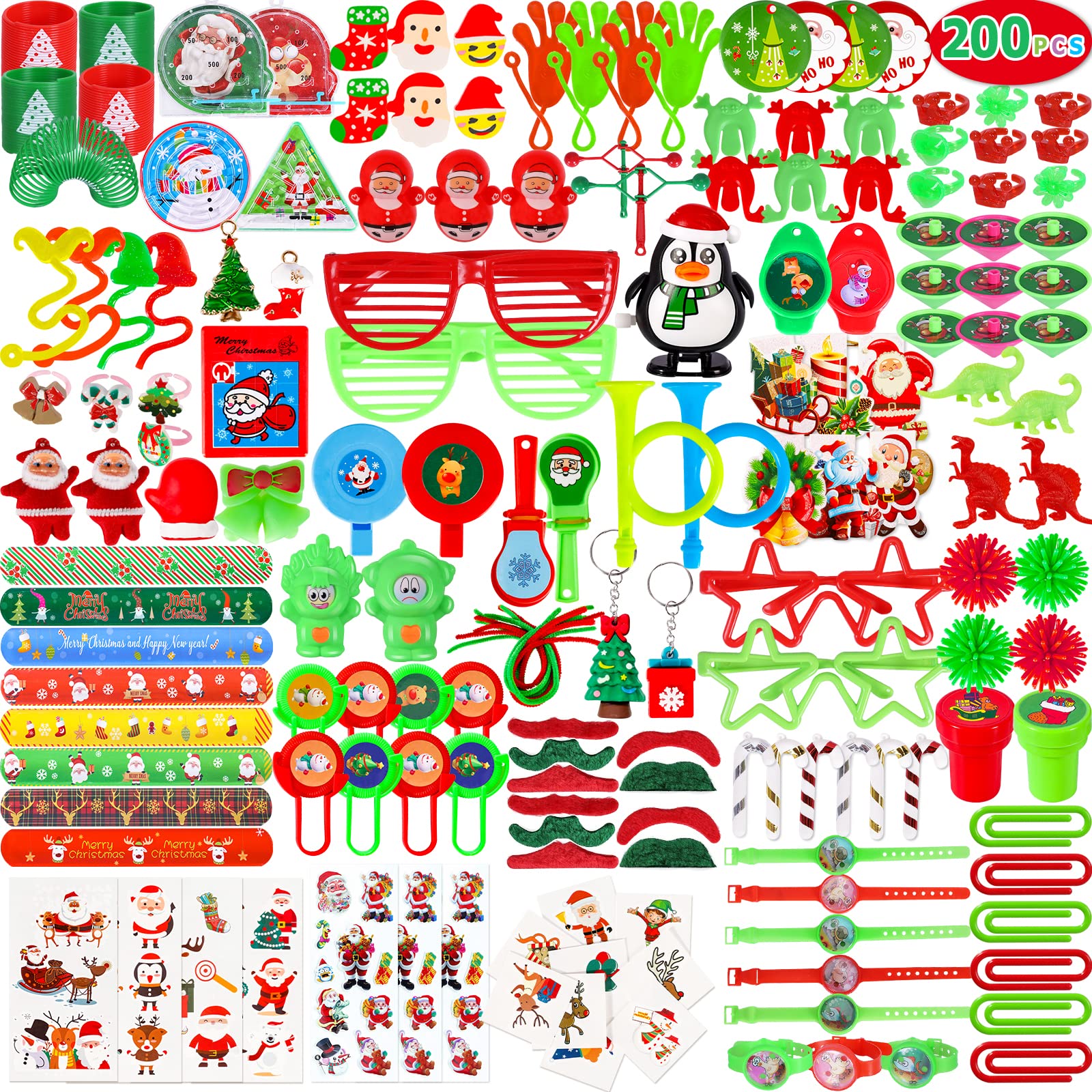 200Pcs Christmas Party Favors Assortment Toys for Kids Stocking Stuffers Birthday Party Gifts Carnival Prizes Goodie Bag Pinata 