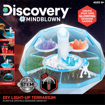Discovery DIY Light-Up LED Terrarium Kit - 3 Colorful Crystals, Rye Grass, Indoor STEM Activity, Teal & White, Model 1016797