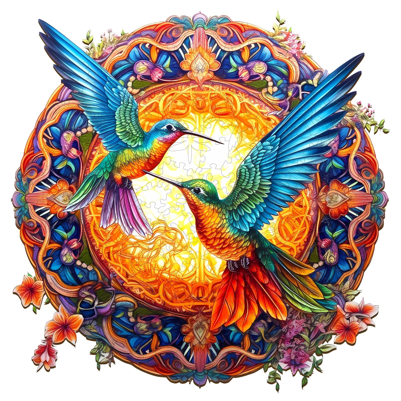 Woodemon Wooden Jigsaw Puzzles, Mandala Hummingbirds (300Pcs-L-13.8 * 13.8In) Wooden Puzzles For Adults Kids, Unique Shape Animal Wood Puzzles Adults Christmas Puzzles Xmas Birthday Gifts
