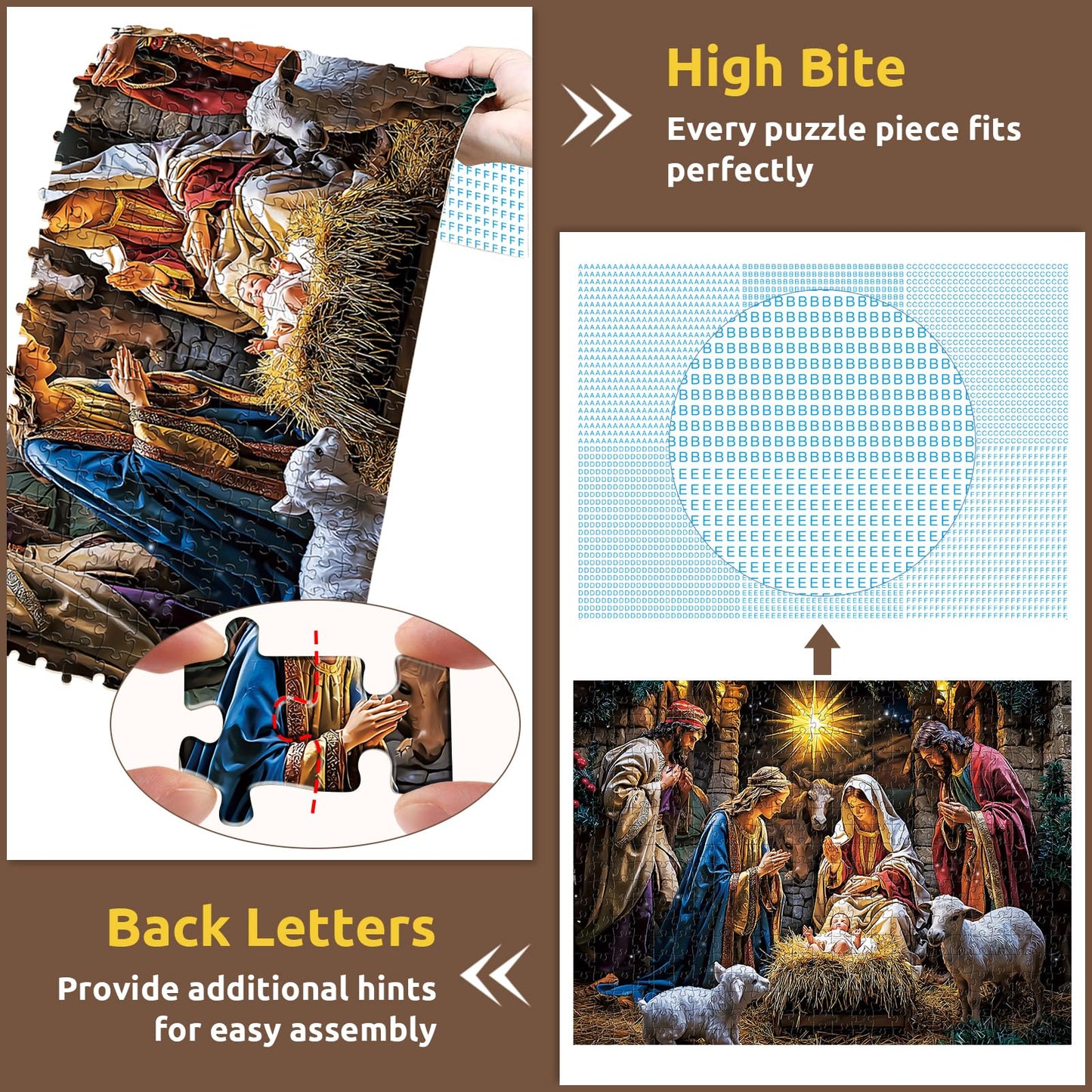 Najiaxiaowu 500 Piece Nativity Puzzle for Adults, Recycled Cardboard, 20.5 x 15 in, Challenging Holiday Game