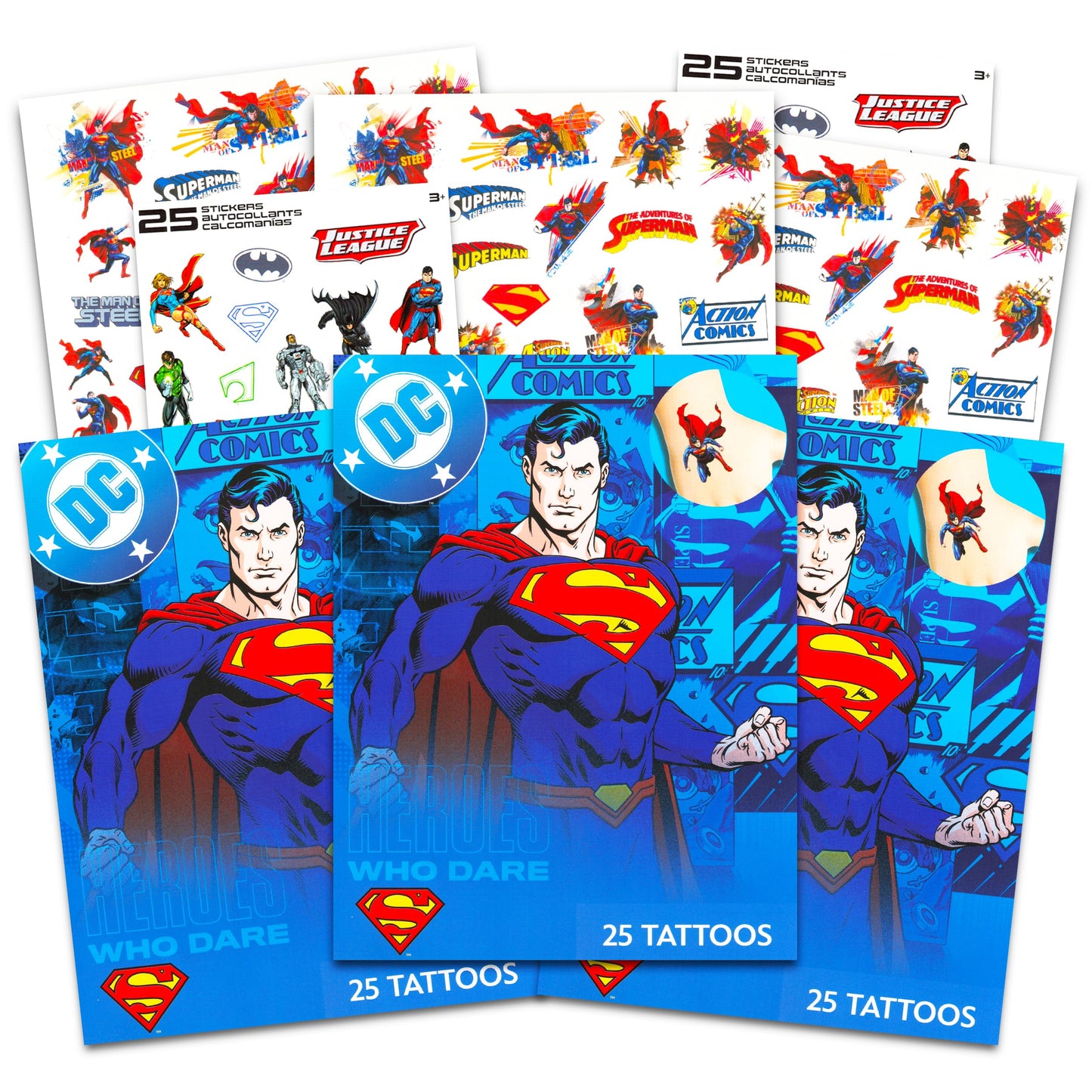 Superman Stickers & Tattoos Party Favor Pack Bundle ~ 75 Temporary Tattoos With Stickers (Superman Party Supplies)
