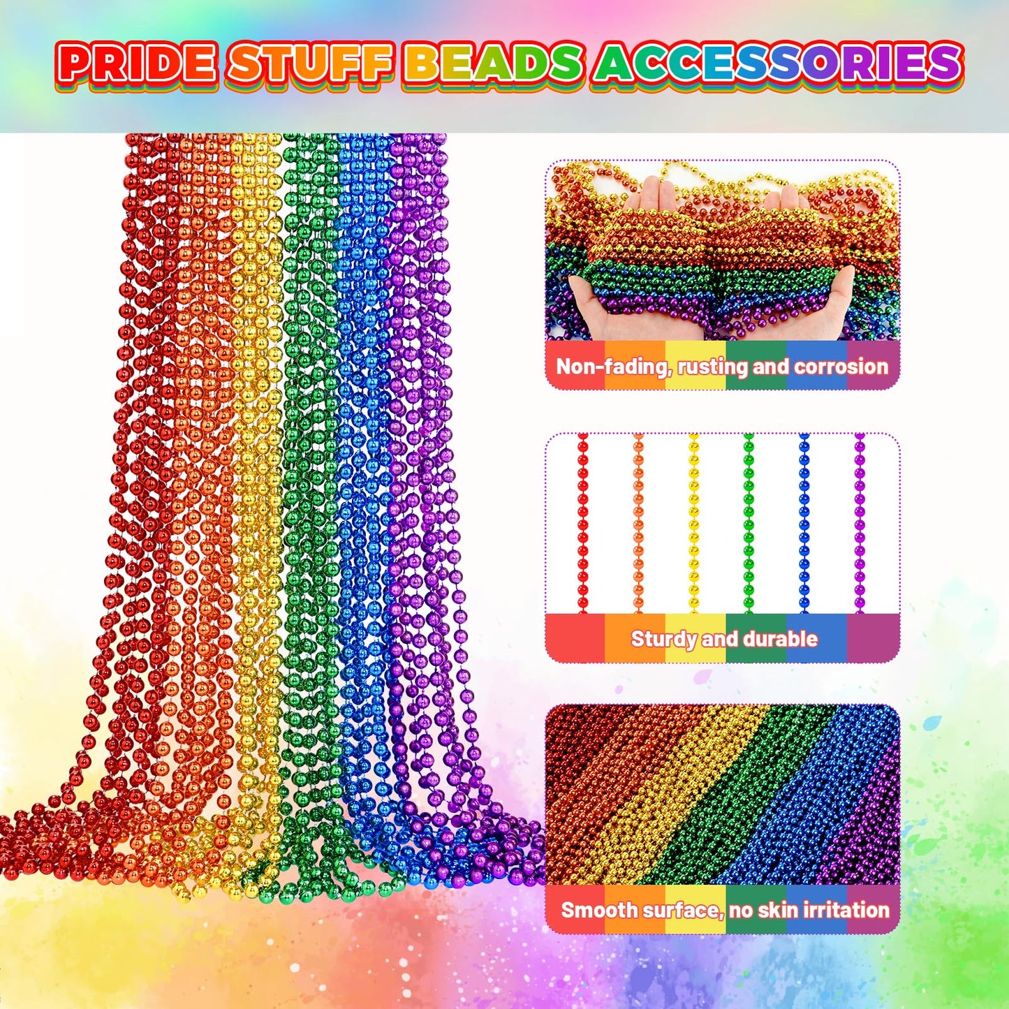 Yaxinrui 24Pcs Pride Beads Necklaces Bulk, Lgbtq Pride Beads Stuff Metallic Rainbow Bead Necklaces Pride Beads Accessories For G