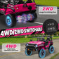 JOYRACER 2 Seater Ride On Toys Car for Big Kids  24V Electric Vehicles w/20'' Large Seat  4X200W Engines  4WD/2WD Switchable  4-Wheeler Suspensions  24v Ride On Trucks for Girls w/Music  Rose Red
