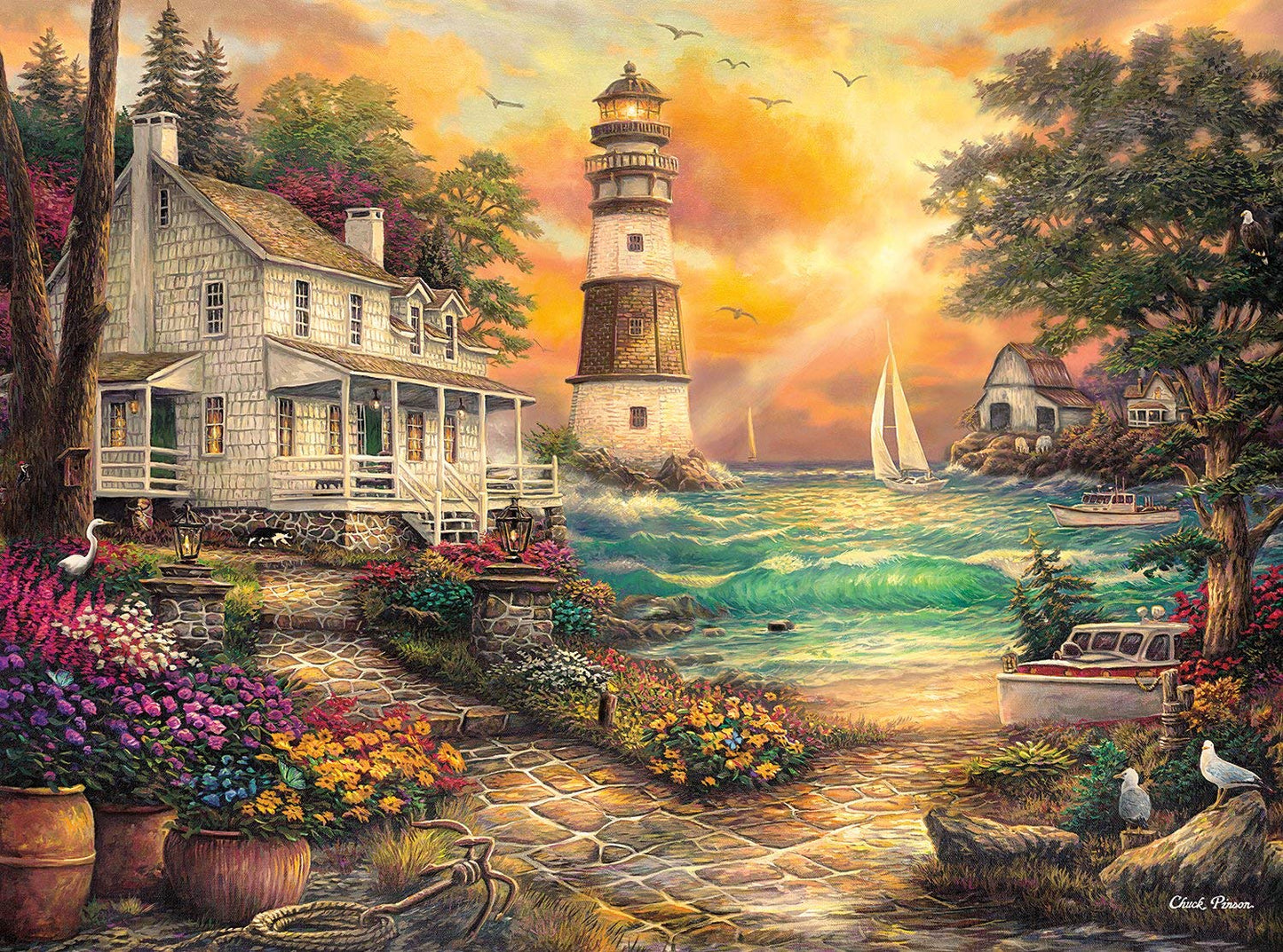 Buffalo Games 1000 Piece Jigsaw Puzzle - Chuck Pinson Cottage By The Sea - Multicolor Paperboard Model 11398