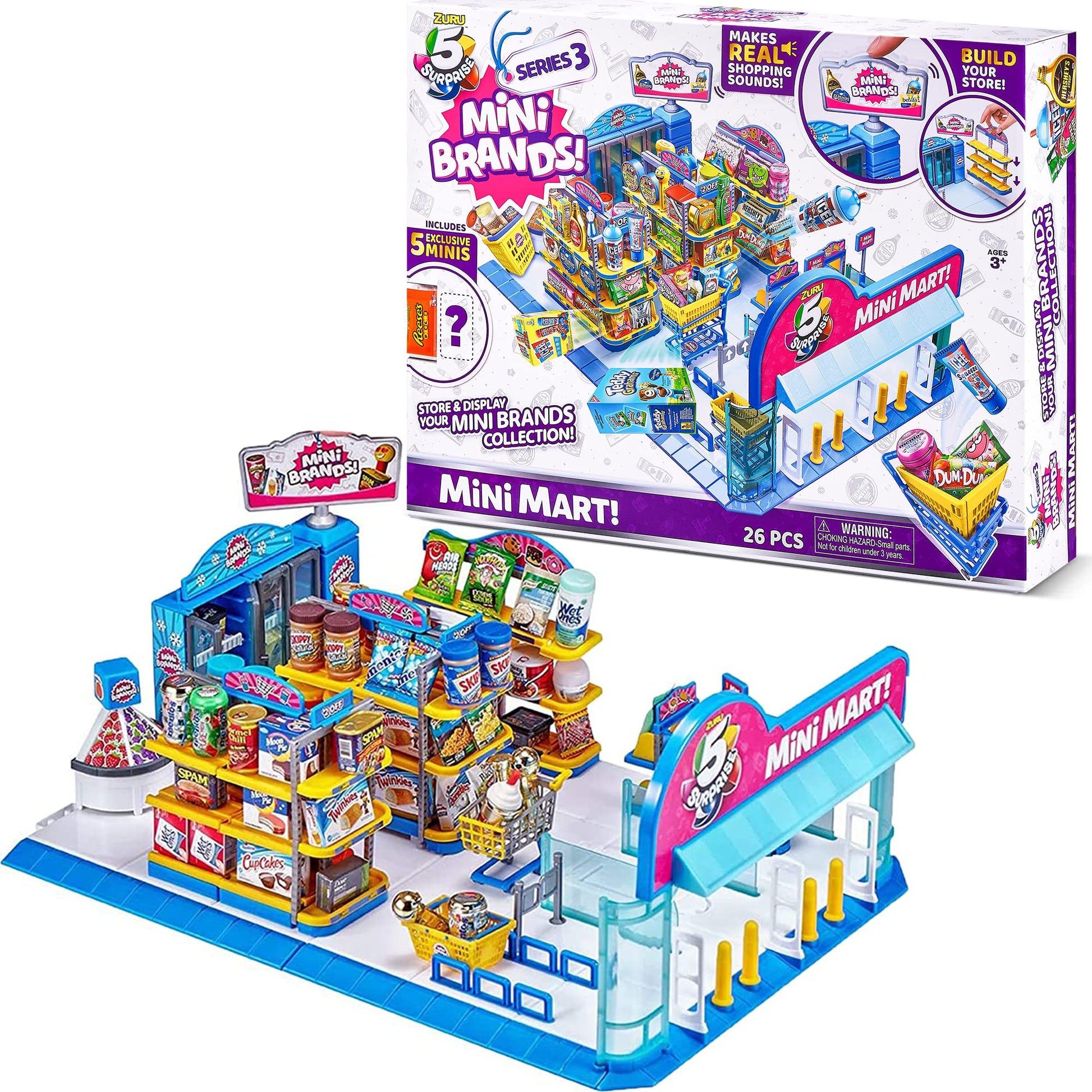 5 Surprise Mini Brands Mini Mart Playset Series 3 by ZURU with 5 Exclusive Mystery Mini Brands  Store and Display Your Mini Collectibles Collection!-New