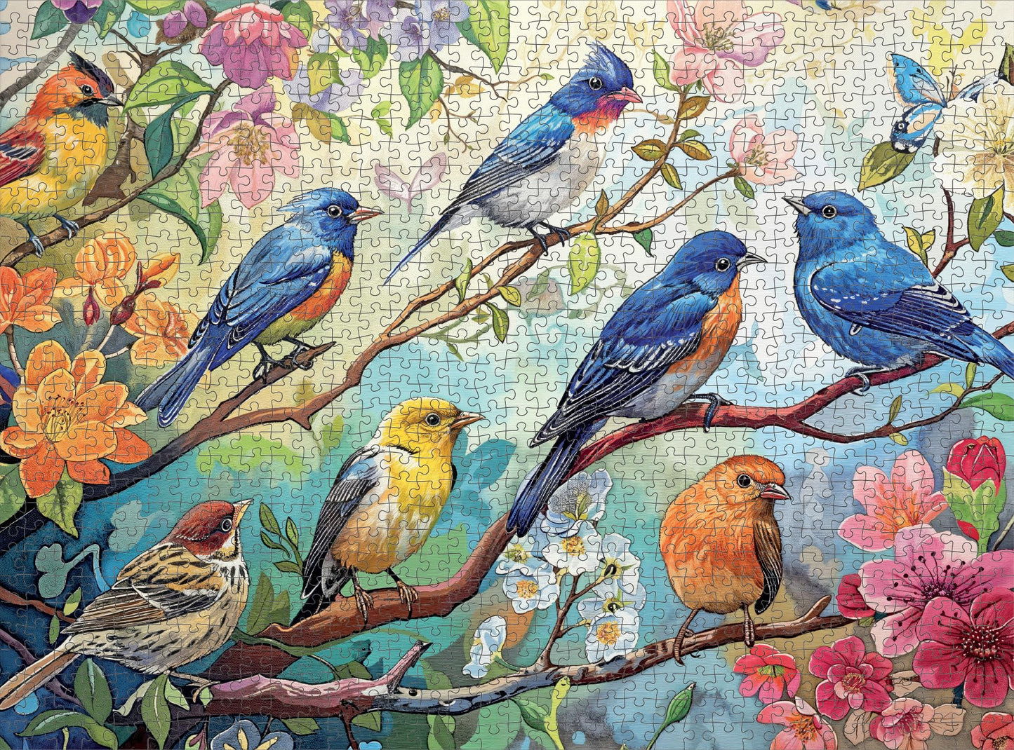 Cross & Glory - Birdsong In Bloom - 1000 Piece Jigsaw Puzzle For Adults | Audubon Birds | Perfect For Nature Lovers