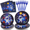 Scione 96 Pcs Outer Space Party Decorations Galaxy Party Tableware Set, Solar System Paper Party Plates Napkins Forks For 24 Guests, Kids Party Favors Space Themed Birthday Party Supplies