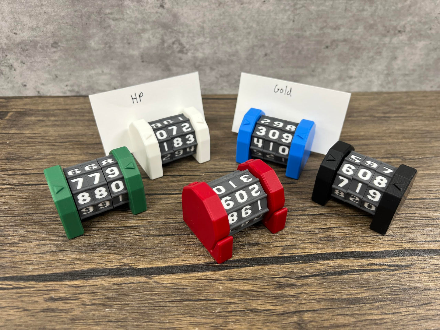 Munnygrubbers - 5 Pack Life Counter - Hp Tracker With Tracking Card Slot - (Random 7Pc D20 Dice Set Included) - Mtg - Tabletop Rpg - Board Games - Dnd - Dungeons And Dragons - (5 Pack - Combo A)