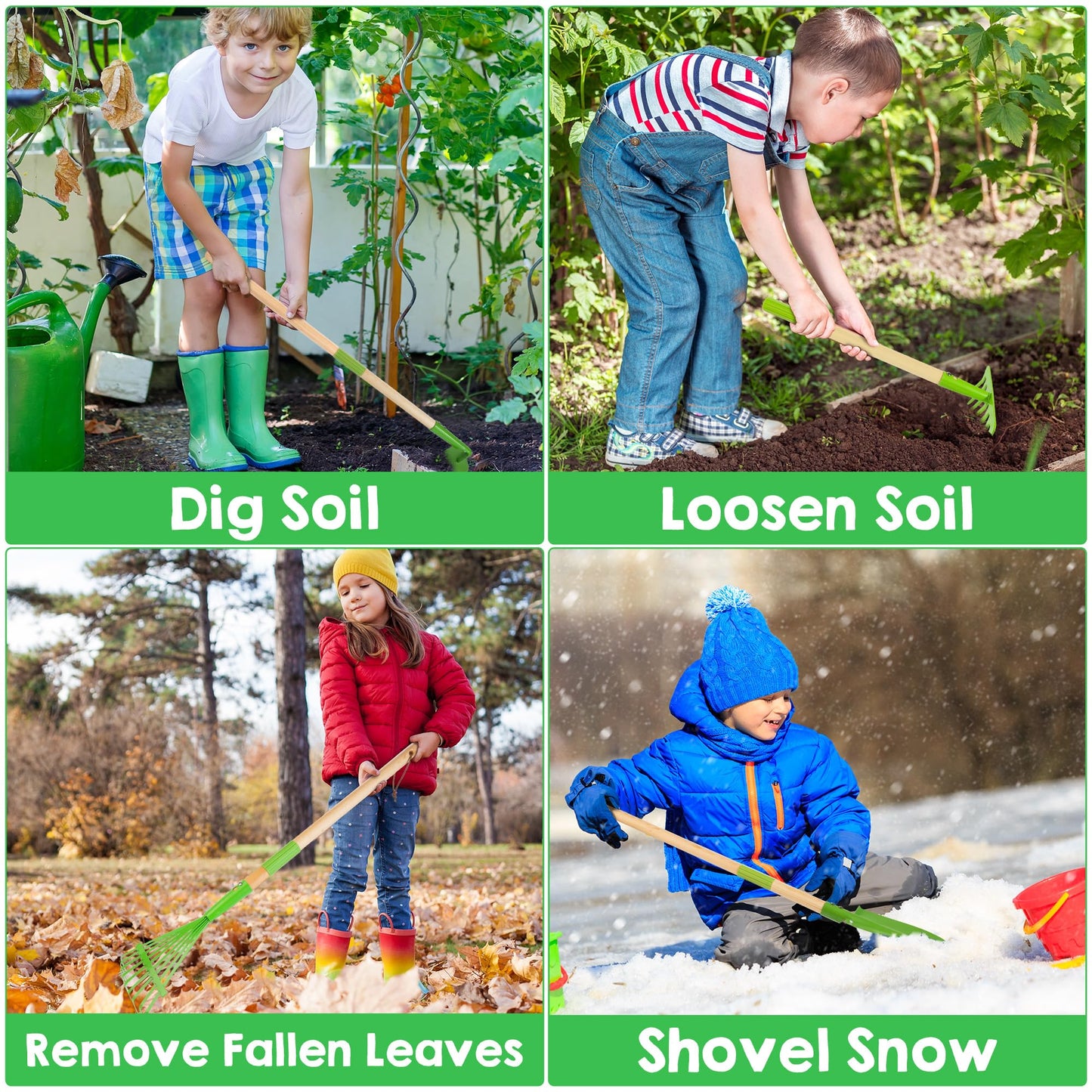 Amtreen Kids Garden Tools Set  7 PCS Gardening Tool for Kids with Gloves  Shovel  Rake  Detachable Handles Outdoor Yard Farm Lawn Beach Toy  Pretend Play Birthday Gift for Kids 3 4 5 Year Old